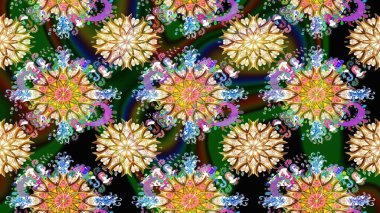 Desen, çizim, çiçek sınırı. Eski moda arka plan. Çiçek çelengi. Kıvırcık, parlak örgü. Güzel, parlak, pürüzsüz kumaş, tuval. Raster illüstrasyonu.