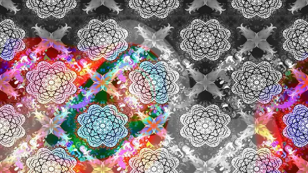 Raster illüstrasyonundaki çiçek desenli çizim. Gri renkli çiçekler.