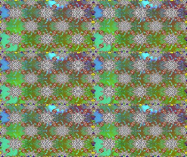 Yeşil ve gri renkte yaz çiçekleri. Çiçekli karalama şeklinde Raster çiçek deseni. Raster illüstrasyonu.