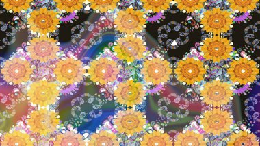 Sevimli çiçek raster deseni. Düz Çiçek Elementleri Tasarımı. Renkli Yaz Temalı eskiz kalıbı. Sarı renkte çiçekler.