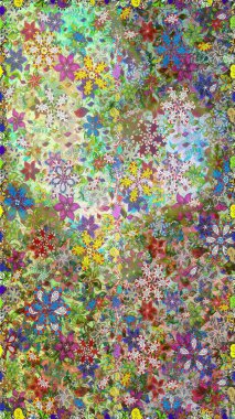 Düz Çiçek Elementleri Tasarımı. Renkli Bahar Temalı Kusursuz Arkaplan. Raster..