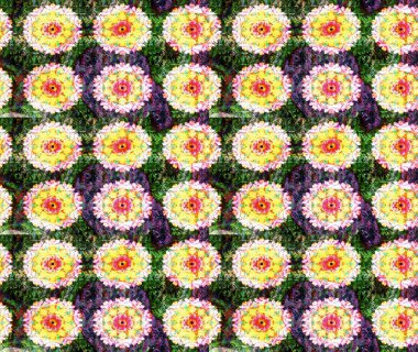 Süslü kumaş deseni. Renkli Bahar Teması eskiz kalıbı. Raster illüstrasyonundaki çiçek desenli çizim. Düz Çiçek Elementleri Tasarımı.