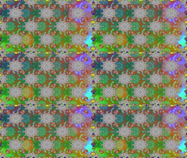 Çiçeksel elementlerle süslenmiş zarif raster dokusu. Yeşil ve kahverengi renkli, parlak çiçekli, soyut, pürüzsüz desen. Küçük çiçekte şirin bir çiçek deseni var..