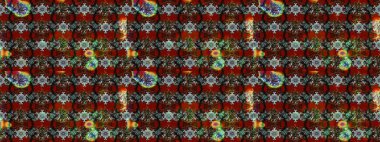 Çiçek desenli çizim. Kırmızı, kahverengi ve gri renklerde Asya tekstili. Raster illüstrasyonu.