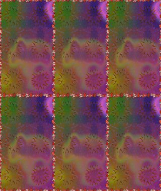 Renkli Bahar Temalı Kusursuz Arkaplan. Sevimli çiçek raster deseni. Kahverengi ve mor renkli çiçekler. Düz Çiçek Elementleri Tasarımı.