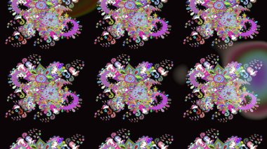 Raster illüstrasyonu. Siyah renkli çiçekler. Asya tekstil tarzında. Raster illüstrasyonu. Çiçek desenini çiz.