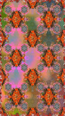 Kahverengi ve turuncu renkli çiçekler. Şatafatlı bahar bahçesi dokusu. Raster illüstrasyonu. Çiçek deseni. Kahverengi ve turuncu renklerde dikişsiz çiçekler..