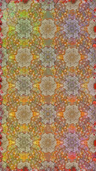 Çiçekli, pürüzsüz bir desen. Kahverengi ve bej renklerde bahar çiçekleri. Raster illüstrasyonu. Raster çiçekleri klasik tarzda resmedilir..