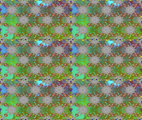 Yeşil ve gri renkte yaz çiçekleri. Çiçekli karalama şeklinde Raster çiçek deseni. Raster illüstrasyonu.