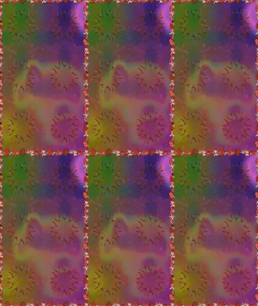 Renkli Bahar Temalı Kusursuz Arkaplan. Sevimli çiçek raster deseni. Kahverengi ve mor renkli çiçekler. Düz Çiçek Elementleri Tasarımı.