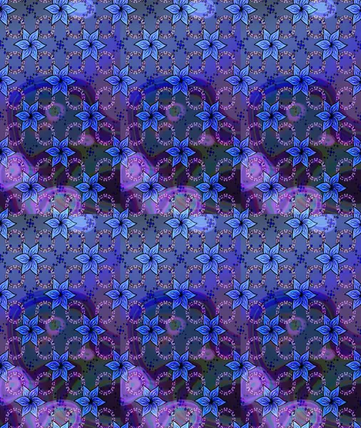 Raster Çiçek İllüstrasyonu 'nun şirin tekstili. Mavi renkli etnik çiçeklerle zarif eskiz deseni.