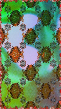 Raster illüstrasyonunda kusursuz çiçek deseni. Yeşil ve kahverengi renkte çiçekler.