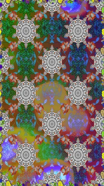 El çizimi çiçekli, soyut, pürüzsüz desen. Gri ve kahverengi renkli çiçekler. Raster illüstrasyonu.