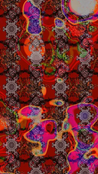 Vadinin çiçekleri kahverengi, kırmızı ve siyah renklerde. Çiçekler. Soyut etnik raster çizim kalıbı.