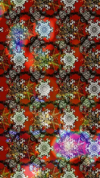 Çiçekli el çizimi çizimi deseni. Modern, kahverengi, gri ve kırmızı raster arka plan duvar kâğıdı resimleriyle klasik çizgili, desenli desenli çiçekler, çiçekli süsler..