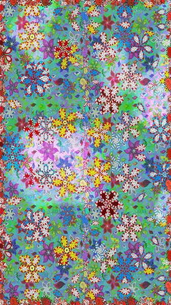 Kusursuz çiçek deseni duvar kâğıdı olarak kullanılabilir. Raster illüstrasyonu. Mavi ve yeşil renkte çiçekler.