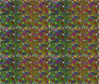 Yeşil ve kahverengi renkli çiçekler. Düz Çiçek Elementleri Tasarımı. Raster illüstrasyonunda kusursuz çiçek deseni. Renkli Yaz Temalı Kusursuz Arkaplan.