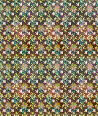 Raster illüstrasyonu. Şirin çiçekli eskiz deseni ve kahverengi renkli yapraklar, suluboya çiçek deseni, duvar kağıdı, kart veya kumaş için fayanslı.