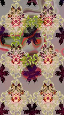 Parlak elementlerin. El çizimi Raster çizimi. Duvar kağıdı, web sayfası arka planı, ambalaj kağıdı, davetiye, broşür, afiş veya web sitesi için kusursuz çiçek deseni kullanılabilir.