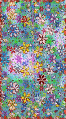 Kusursuz çiçek deseni duvar kâğıdı olarak kullanılabilir. Raster illüstrasyonu. Mavi ve yeşil renkte çiçekler.