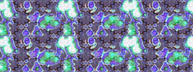 Birçok menekşe ve soyut çiçekli tropik çizim deseni. Varicoloet raster çizimi. Küçük çiçekte sevimli çiçek deseni var..