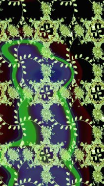 Yeşil, siyah ve mor renkli güzel çiçekli eskiz deseni, suluboya çiçek deseni, duvar kağıdı, kart ya da kumaş için fayanslı. Raster..