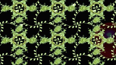 Raster illüstrasyonu. Siyah, yeşil ve nötr renklerde çiçekler. Tropikal çizim çiçek deseni.