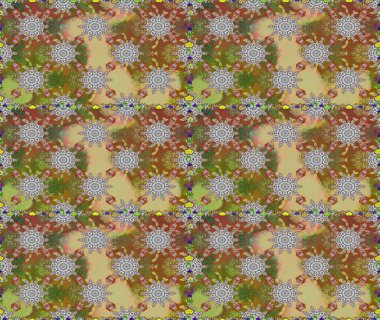 Yaz çiçekleri teması. Klasik çiçekler. Kahverengi ve gri renkler. Suluboya resim taklit Raster çizimi. El çizimi soyut süslü elementler.