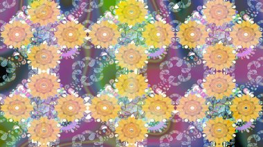 Düz Çiçek Elementleri Tasarımı. Çiçek deseni. Chichi 'nin kumaş kalıbını çiz. Renkli Bahar Teması eskiz kalıbı. Raster illüstrasyonu.