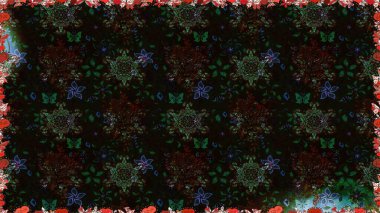 Sorunsuz çiçek desenli çiçekli, halk tarzında bırakır. Elle çizilmiş. Raster illüstrasyon.