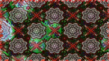 Çiçeksiz desenli, suluboya elle çizilmiş elementler. Parlak renkli fantezi çiçekleri, yapraklar, gri ve kahverengi renkli tomurcuklar, gri ve kahverengi.