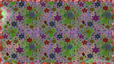 Renkli Bahar Temalı Kusursuz Arkaplan. Yeşil ve nötr renklerde çiçekler. Raster illüstrasyonunda kusursuz çiçek deseni. Düz Çiçek Elementleri Tasarımı.