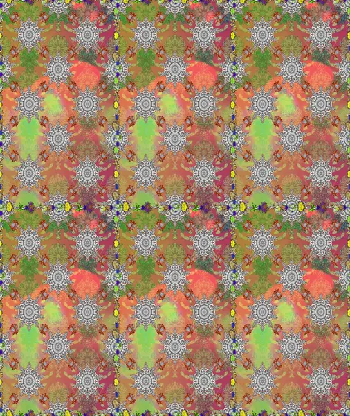 Raster Illustrasyon 'da moda olmayan çiçek deseni. Düz Çiçek Elementleri Tasarımı. Gri ve kahverengi renkli çiçekler. Renkli Yaz Temalı Kusursuz Arkaplan.