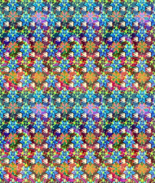 Renkli Yaz Temalı eskiz kalıbı. Mavi renkli çiçekler. Sevimli çiçek raster deseni. Düz Çiçek Elementleri Tasarımı.