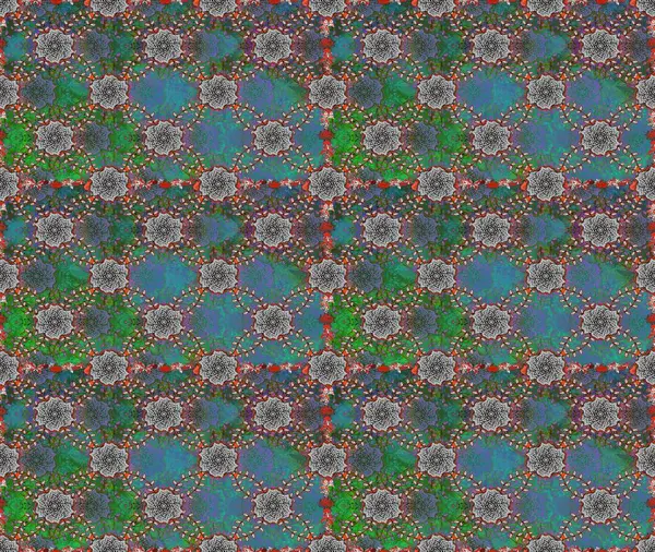 Raster illüstrasyonu. Yeşil renkli çiçekler. Çiçeksiz desenli arka plan, vuruşlar, sıçramalar, yaz çiçekleri..