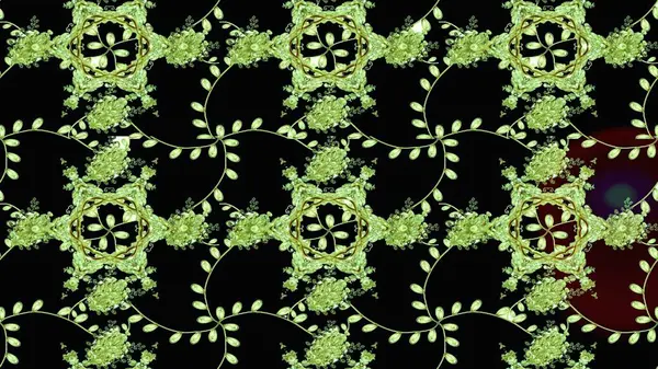 Raster illüstrasyonu. Siyah, yeşil ve nötr renklerde çiçekler. Tropikal çizim çiçek deseni.