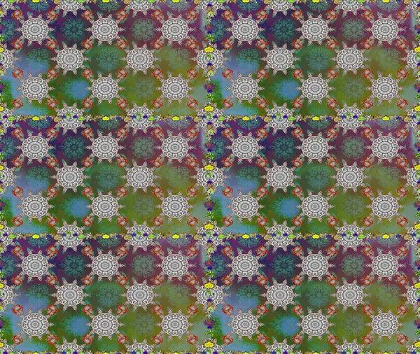 Çiçek. Yeşil ve gri renklerde. Raster illüstrasyonu. Kusursuz dekoratif arka plan, çiçek mandala.