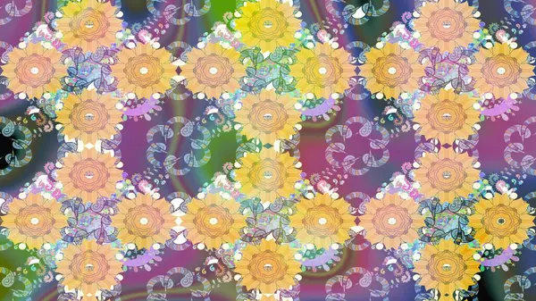 Düz Çiçek Elementleri Tasarımı. Çiçek deseni. Chichi 'nin kumaş kalıbını çiz. Renkli Bahar Teması eskiz kalıbı. Raster illüstrasyonu.