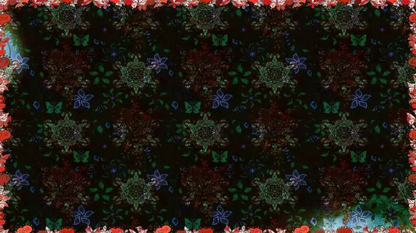 Sorunsuz çiçek desenli çiçekli, halk tarzında bırakır. Elle çizilmiş. Raster illüstrasyon.