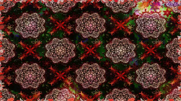 Raster illüstrasyonu. Siyah ve kahverengi renkli güzel bir tekstil. Çiçeklerle suluboya desenleri.