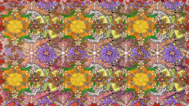 Tropik, dikişsiz çiçek deseni. Raster illüstrasyonu. Kahverengi ve sarı renkte çiçekler.