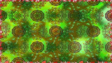 Raster illüstrasyonunda kusursuz çiçek deseni. Yeşil ve kahverengi renkte çiçekler.