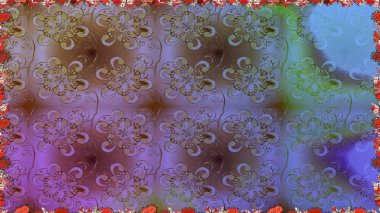 Retro tekstil tasarım koleksiyonu. 1950-1960 motifleri. El çizimi çiçek unsurları olan soyut, dikişsiz raster deseni. Çiçekli ipek eşarp. Kahverengi ve menekşe üzerine kahverengi ve mor.