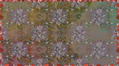 Gri ve kahverengi renkli çiçekler. El çizimi çiçekli, soyut, pürüzsüz desen. Raster illüstrasyonu.