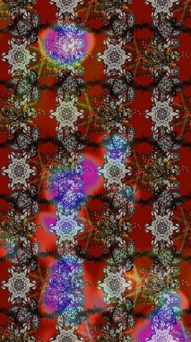 Raster illüstrasyonu. Tropik çiçek desenleri. Çiçekler kahverengi, kırmızı ve gri renklerde.