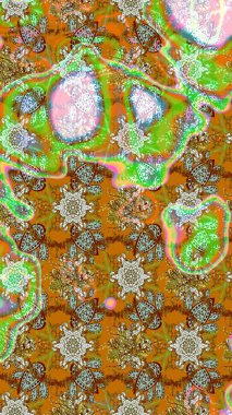 Tropik çiçek desenleri. Kahverengi, yeşil ve nötr renklerde çiçekler. Raster illüstrasyonu.