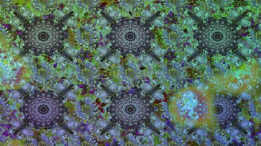 Kusursuz çiçek deseni. Asya tekstil tarzında. Raster illüstrasyonu. Yeşil ve mavi renkte çiçekler. Raster illüstrasyonu.