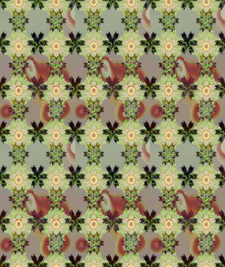 Çiçekli karalama şeklinde Raster çiçek deseni. Tarafsız renklerde yaz çiçekleri. Raster illüstrasyonu.