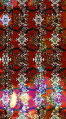 Renkli desenli eskiz deseni, kahverengi, kırmızı ve gri çiçekler ve dekoratif elementler. Raster illüstrasyonu. Eski usul. Eskiz geçmişi. Kumaş, tekstil ve duvar kağıdı baskısı için..