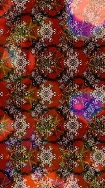 El çizimi. Raster illüstrasyonu. Çiçekli, yapraklı, çiçek desenli çizim..